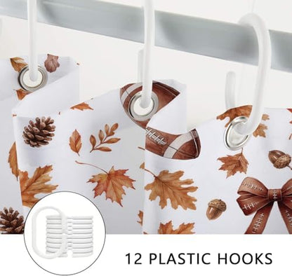 Fall Shower Curtain, Autumn American Football Maple Leaf Bathroom Curtain Set, Fall Thanksgiving Harvest Bath Curtain Decor Waterproof Fabric 72X72in