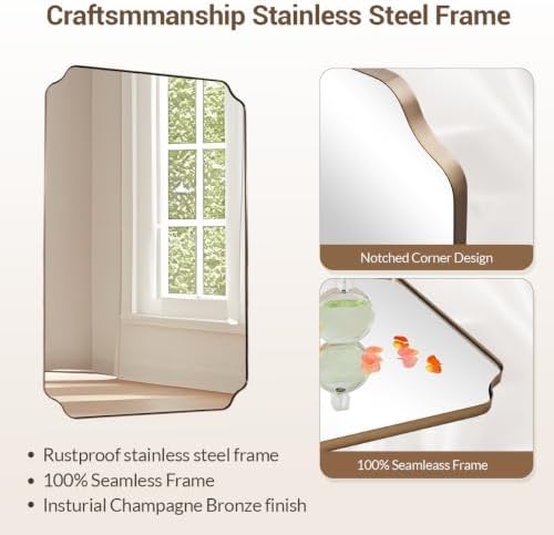 MIRRORART 36x48’’ Large Brushed Champagne Bronze Bathroom Mirrors for Wall