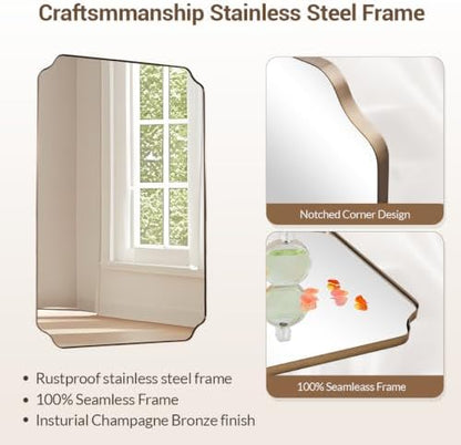 MIRRORART 36x48’’ Large Brushed Champagne Bronze Bathroom Mirrors for Wall