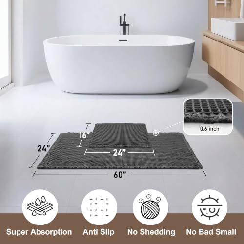 JIUZHEN Set of 2 Waffle Bathroom Rugs Non Slip Bath Mats, 16"x24"+24"x60"