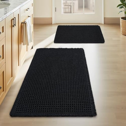 Upgraded Waffle Bath Mat Set of 2 Absorbent Bathroom Mat 17"x24" + 20"x32"