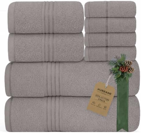 8 Piece Bath Towels for Bathroom - 100% Cotton, Soft Absorbent Bathroom Towels Set - 2 Extra Large Bath Towels, 2 Hand Towels & 4 Washcloths - Hotel Spa Thick Plush Towel, Silver Gray