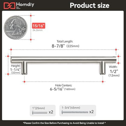 homdiy Cabinet Handles Brushed Nickel Drawer Pulls - 6-1/4in Hole Centers Kitchen Cabinet Handles Modern Cabinet Hardware for Dresser Drawers