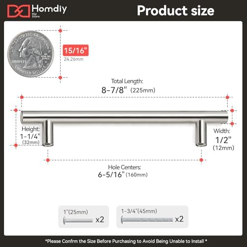 homdiy (200 Pack Drawer Pulls Brushed Nickel Cabinet Pulls HD201SN Cabinet Hardware Euro Style Drawer Handles 6-1/4in Hole Centers Kitchen Cabinet Handles Cupboard Handles