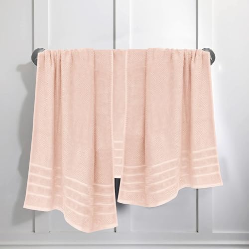 Feather & Stitch 100% Cotton 625 GSM Bath Towel Set of 6, Ultra Soft Highly Absorbent 2 Bath Towels, 2 Hand Towels & 2 Washcloth - Luxury Quick Dry Shower Towels (Pale Peach)