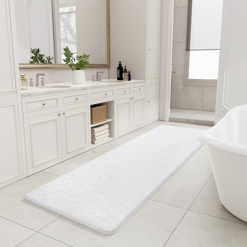 LOCHAS Luxury Bathroom Rug Shaggy Bath Mat 24 x 80 Inch, White