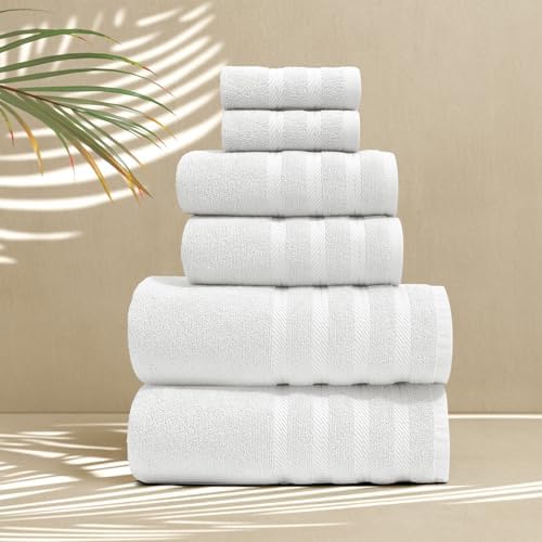 Hearth & Harbor Bath Towels for Bathroom - 100% Ring Spun Cotton Luxury Bathroom Towels - Soft & Highly Absorbent Bath Towels Set, 6 Piece Set, White