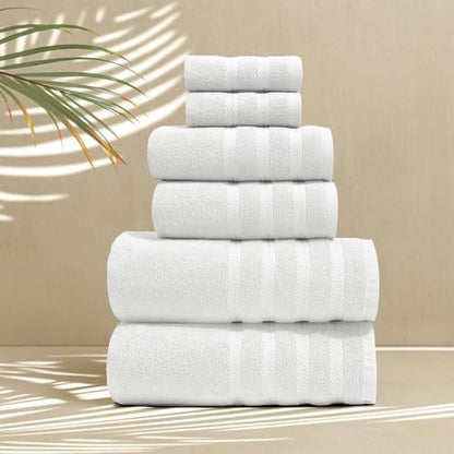 Hearth & Harbor Bath Towels for Bathroom - 100% Ring Spun Cotton Luxury Bathroom Towels - Soft & Highly Absorbent Bath Towels Set, 6 Piece Set, White