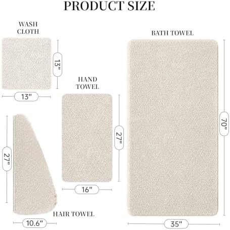Oversize Bath Towels for Bathroom 35x70 Inches, 4-Piece Bathroom Set (1 Bath Towel, 1 Hair Towel, 1 Hand Towel, 1 Washcloth) Towels for Bathroom Set Soft and Absorbent Shower Towels Khaki