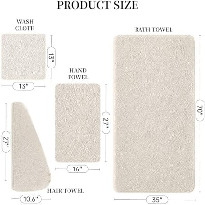 Oversize Bath Towels for Bathroom 35x70 Inches, 4-Piece Bathroom Set (1 Bath Towel, 1 Hair Towel, 1 Hand Towel, 1 Washcloth) Towels for Bathroom Set Soft and Absorbent Shower Towels Khaki