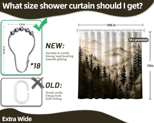 Dark Brown Forest Extra Wide Shower Curtain, 108X72 in for Clawfoot Tub