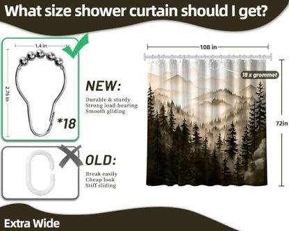 Dark Brown Forest Extra Wide Shower Curtain, 108X72 in for Clawfoot Tub
