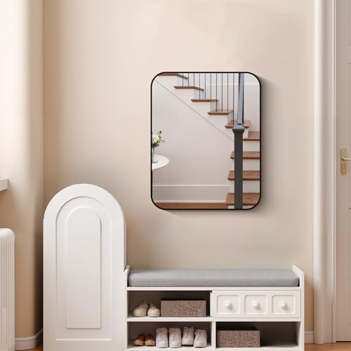 FORBATH Bathroom Mirror for Over Sink 24x30 Inch Black, Rectanglar Wall Mirror with Metal Frame, Rounded Corners for Bathroom, Bedroom, Entryway Decor (Horizontal or Vertical)