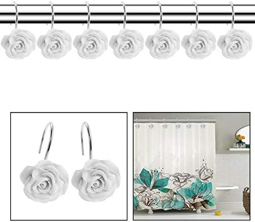 12PCS Rose Shower Curtain Hooks Anti Rust Decorative Shower Curtain Rings
