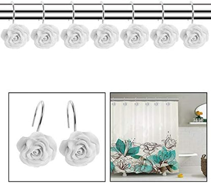 12PCS Rose Shower Curtain Hooks Anti Rust Decorative Shower Curtain Rings