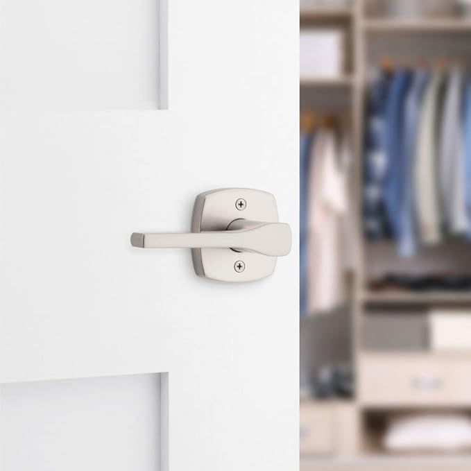 Kwikset Tripoli Lever Dummy Door Handle, Single Sided for Closets, French Double Doors, and Pantry, Satin Nickel Non-Turning Reversible Interior Push/Pull, with Microban Protection (Pack of 6)