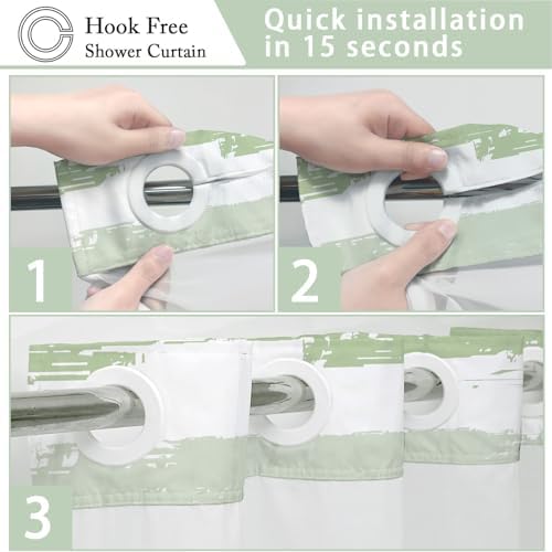 No Hook Shower Curtain with Liner, Green Stripe, 71x74 Inch
