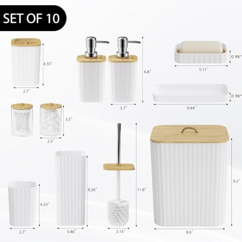Bathroom Accessories Set - 10PC Bathroom Set, White Bathroom Set, Bathroom Accessories Set, Toilet Brush, Bathroom Trash Can & Soap Dispenser