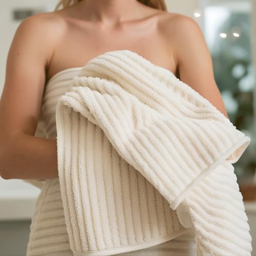 6 Piece Bath Towel Set, 40"x80" Oversized Bath Sheets, Beige