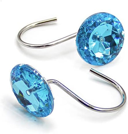 Crystal Diamond Round Shower Curtain Hooks Rings for Bathroom,Blue,12PCS