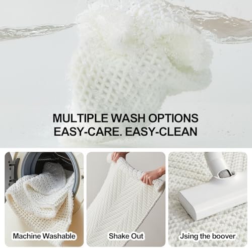 Sunfly Waffle Bath Mat, Boho Bathroom Rugs Non-Slip Washable Super Absorbent Quick Dry, Farmhouse Bathroom Decor 20"x30" Cream