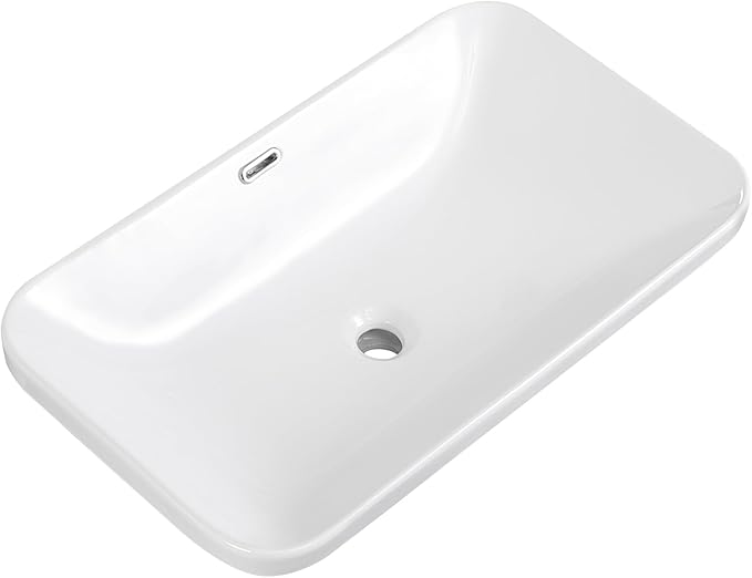 Vessel Sink 27"x16" Semi Recessed Bathroom Sink Drop-in White Bathroom Sink Porcelain Ceramic Modern Rectangular Sinks Drop-in Vanity Sinks with Overflow for Bathrooms