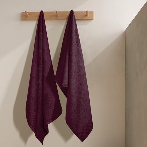 MyOwn Ultra Soft 2 Pack Oversized Bath Towel Set 28x55 inches, Cotton Large Bath Towels, Highly Absorbant Compact Quickdry & Lightweight Towel, Ideal for Gym Travel Camp Pool - Burgundy