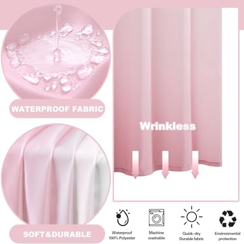No Hook Shower Curtain and Liner Set for Bathroom, Ombre Pink, 71" x 74"