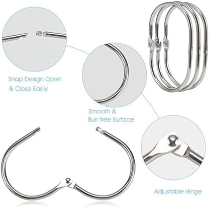 Goowin Shower Curtain Rings, 12 Pcs Shower Curtain Hooks, Oval Snap Shower Rings for Curtain, Metal Shower Curtain Rings Rust Proof, Glide Smoothly Shower Hooks for Shower Curtain Rod (Chrome)
