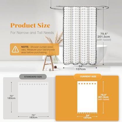 BTTN 54x78 Boho Farmhouse Linen Heavy Duty Shower Curtain, White and Black