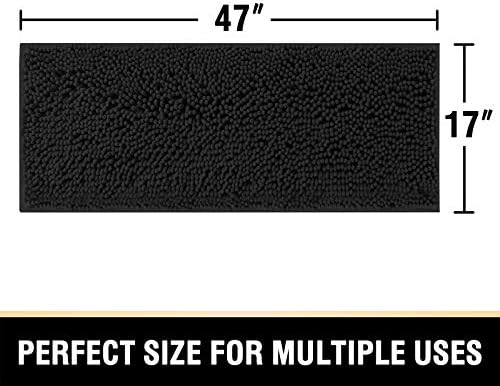 H.VERSAILTEX Bathroom Rugs Bath Mats Non Slip Chenille Bathroom Runner Rug 47x17 Extra Soft and Absorbent Shaggy Rugs Washable Dry Fast Plush Area Carpet Mats for Bath Room, Tub - Black