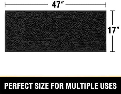 H.VERSAILTEX Bathroom Rugs Bath Mats Non Slip Chenille Bathroom Runner Rug 47x17 Extra Soft and Absorbent Shaggy Rugs Washable Dry Fast Plush Area Carpet Mats for Bath Room, Tub - Black