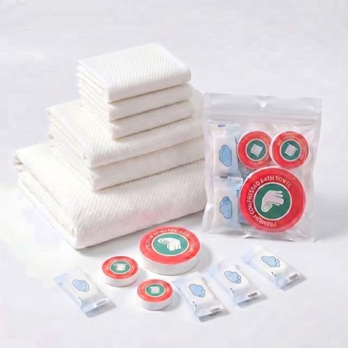 7-Pack Lightweight Disposable Compressed Travel Towel Set, 3 Sizes