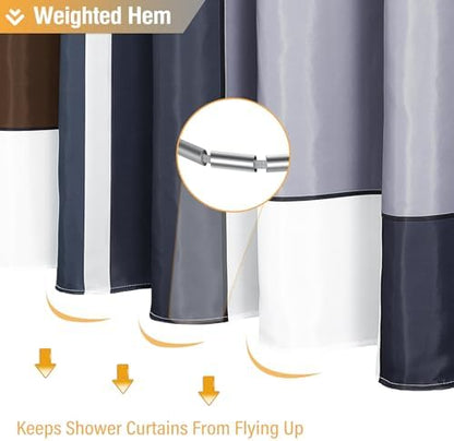 BTTN 72 x 96 Long Modern Geometric Waterproof Fabric Shower Curtain, Brown