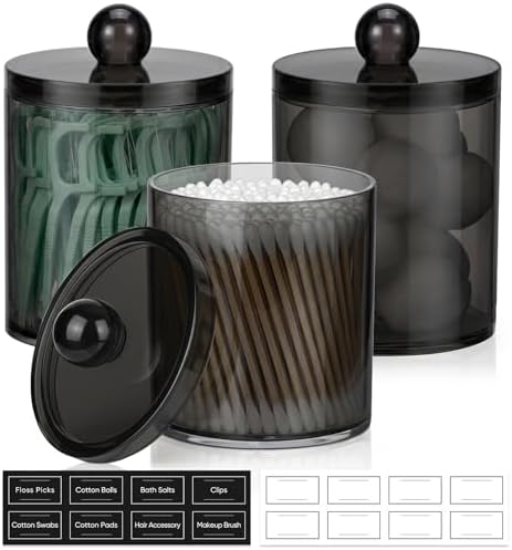 3 Pack Acrylic Qtip Holder Dispenser for Cotton Swabs, Balls, Floss Picks