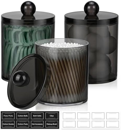 3 Pack Acrylic Qtip Holder Dispenser for Cotton Swabs, Balls, Floss Picks