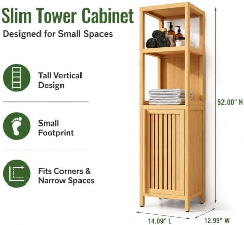 Bamboo Bathroom Storage Cabinet (Natural, 52'')