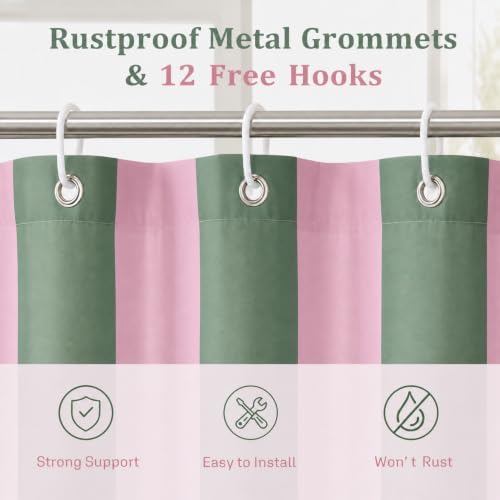 Ohocut Vertical Striped Shower Curtain, Cute Retro Vintage Pink Green Stripe Bathroom Shower Curtain, Waterproof Polyester Fabric Modern Bath Curtain for Bathroom 72x72 Inches