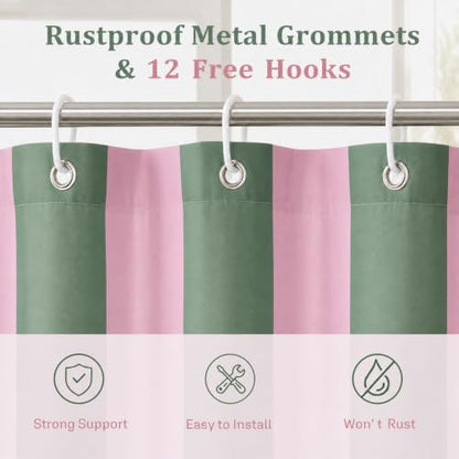 Ohocut Vertical Striped Shower Curtain, Cute Retro Vintage Pink Green Stripe Bathroom Shower Curtain, Waterproof Polyester Fabric Modern Bath Curtain for Bathroom 72x72 Inches