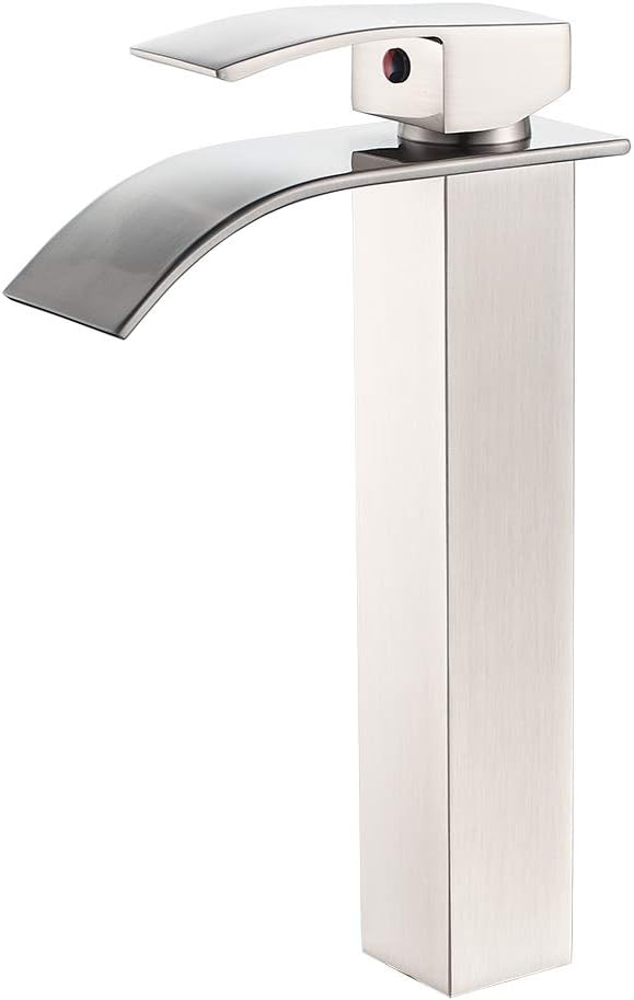 VOTON Vessel Sink Faucet Brushed Nickel Modern Tall Waterfall Bathroom Sink Faucet Single Handle Bathroom Faucet 1 Hole Bowl Lavatory Vanity Faucet, Rv Sink Camper Farmhouse Bathroom Faucet