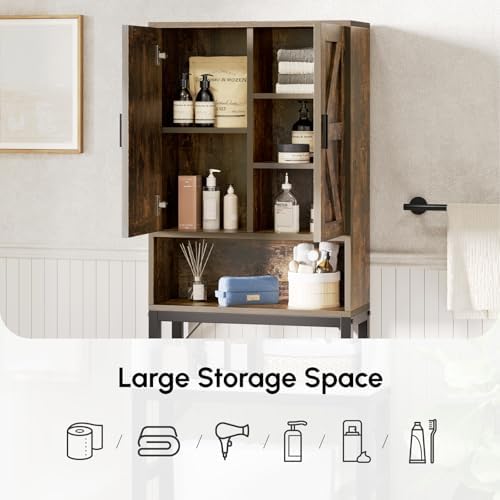 USHOWER Brown Over The Toilet Storage Cabinet with Barn Doors
