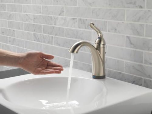 Delta Faucet Lahara Single Hole Bathroom Faucet with Touchless Technology, Brushed Nickel Bathroom Sink Faucet, Single Handle Bathroom Faucet, Bath Faucet, Push Pop-Up Drain, Stainless 538T-SS-DST