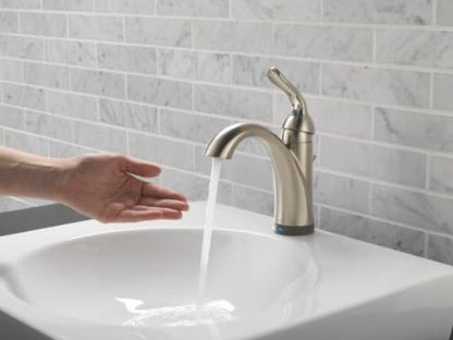 Delta Faucet Lahara Single Hole Bathroom Faucet with Touchless Technology, Brushed Nickel Bathroom Sink Faucet, Single Handle Bathroom Faucet, Bath Faucet, Push Pop-Up Drain, Stainless 538T-SS-DST