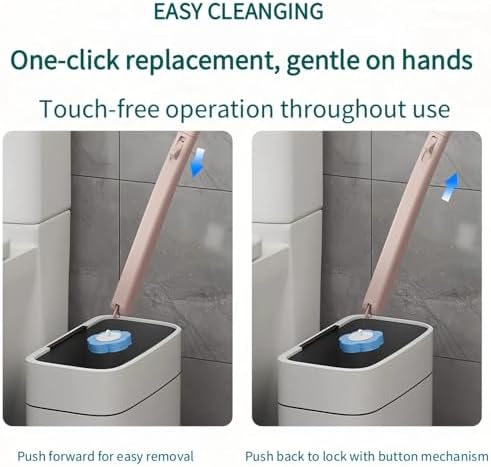 Disposable Toilet Brush with 48 Refills,Toilet Cleaning Supplies,Toilet Wand Brush Starter Kit,Wall Mounted Toilet Bowl Cleaner Brush with Holder for Bathroom Deep Cleaning & Hygiene (Pink)
