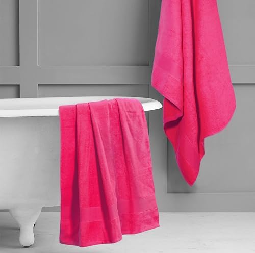 Belizzi Home Premium Cotton Oversized 2 Pack Bath Sheet 35x70-100% Pure Cotton - Ideal for Everyday use - Ultra Soft & Highly Absorbent - Machine Washable - Hot Pink