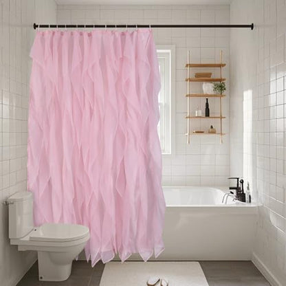 Pink Ruffle Shower Curtains for Bathroom Sheer Shower Curtain, 72in Long