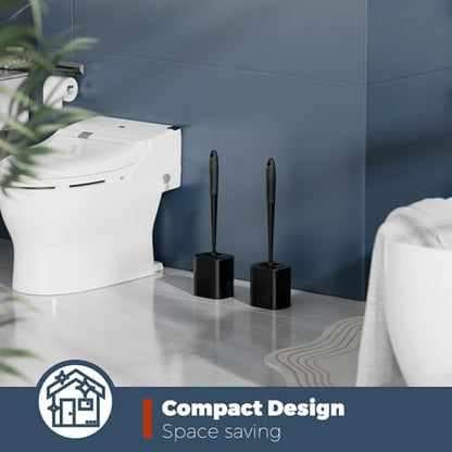 Holaloha Toilet Brush and Holder Set, Space Saving, 2 Pack, Black