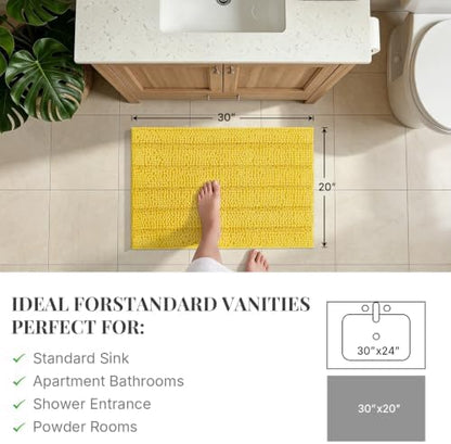 Bcoimo Bath Rug Mat,Yellow Chenille High Absorbent Bathroom Shower Tub Mats