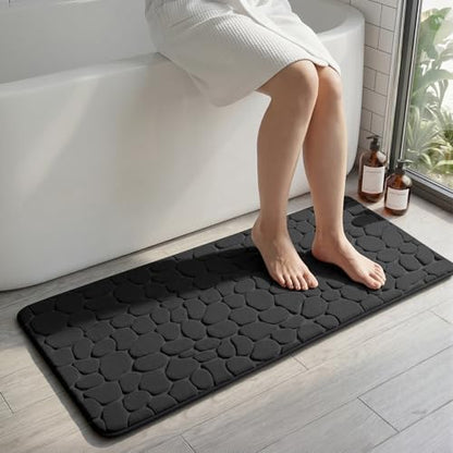 YIHOUSE Memory Foam Runner Rug, Cobblestone Bathroom Runner Rugs Super Water Absorbent Bath Mats for Bathroom Machine Washable Bath Rugs for Hallway Bedroom Laundry Room(20 x 47,Black)