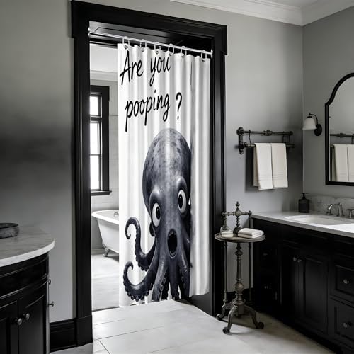 Small Stall Shower Curtain Rv Black and White Octopus, 48 x 72 Inchs